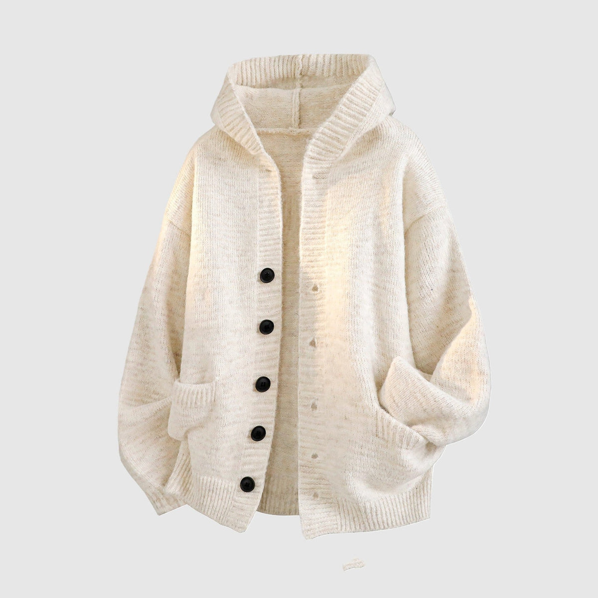Men's Hooded Knit Cardigan Casual Loose Button Sweater Jacket