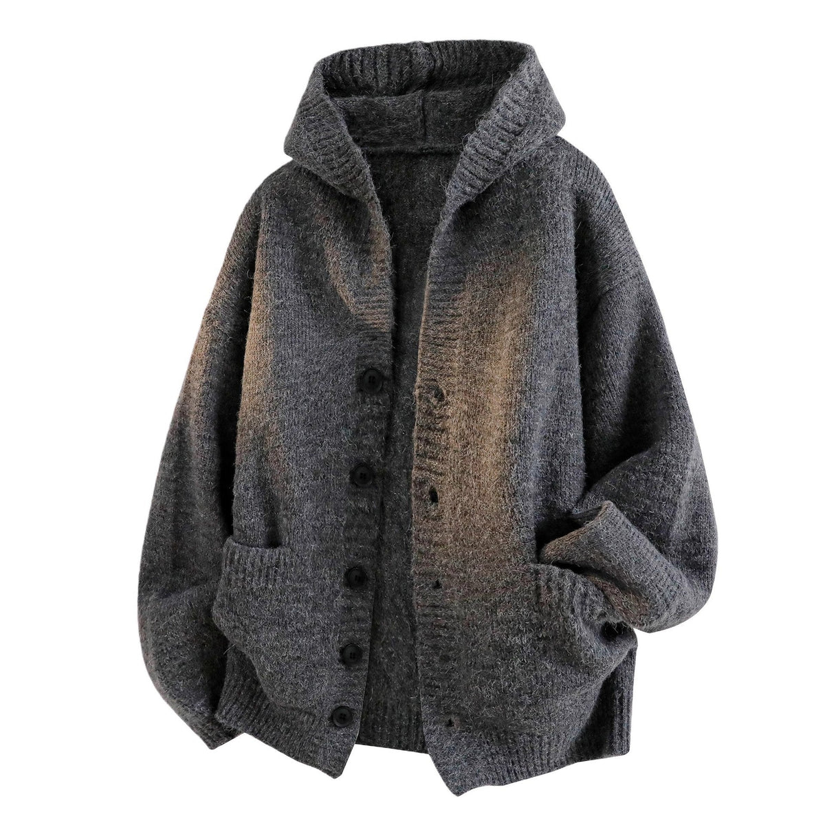 Men's Hooded Knit Cardigan Casual Loose Button Sweater Jacket