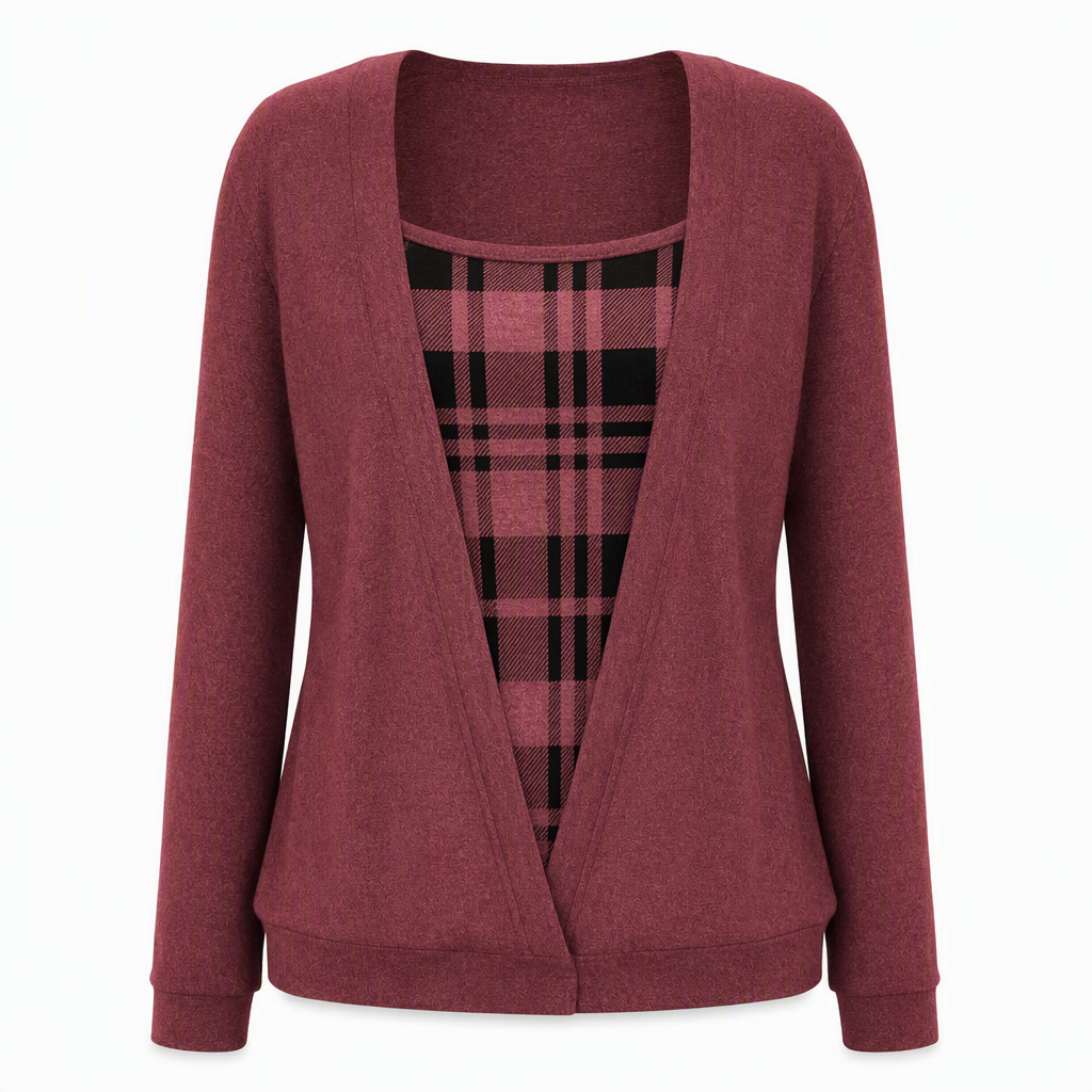 Women's Layered Look Plaid Knit Top