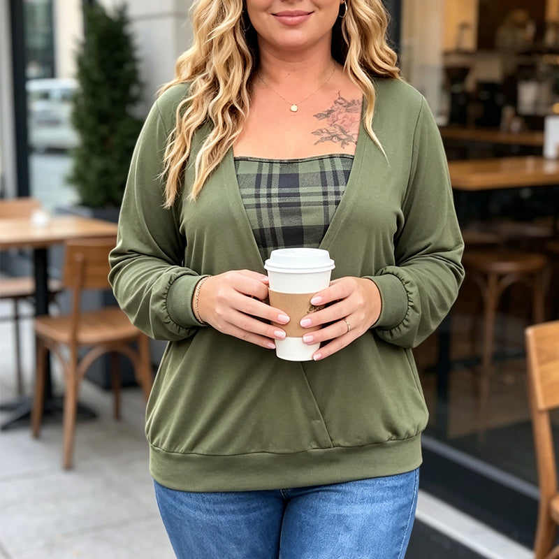 Women's Layered Look Plaid Knit Top