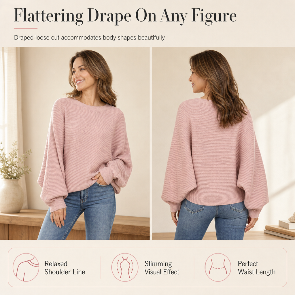 🧶 Flattering Drape, Easy Movement | Women's Batwing Knit Pullover