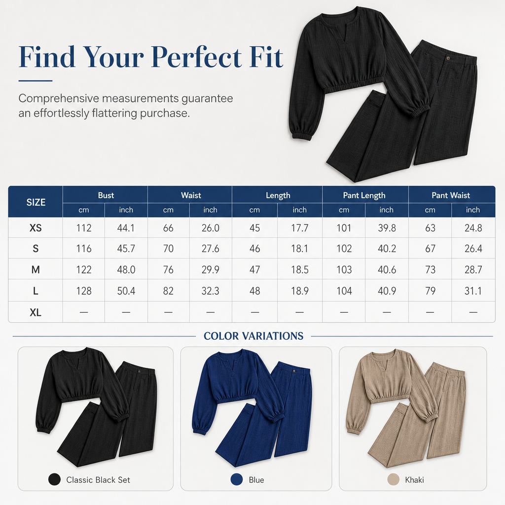 Women's Casual  V-Neck Lantern Sleeve Crop Top & High Waist Wide Leg Pants Set