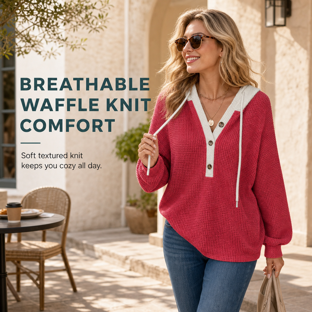 Women's Loose Fit Knit Hooded Sweatshirt