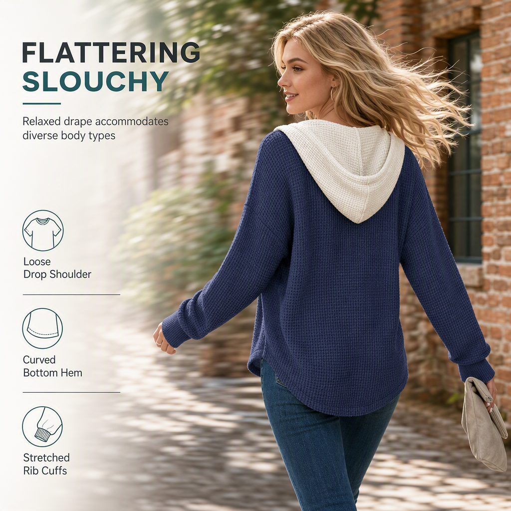 Women's Loose Fit Knit Hooded Sweatshirt