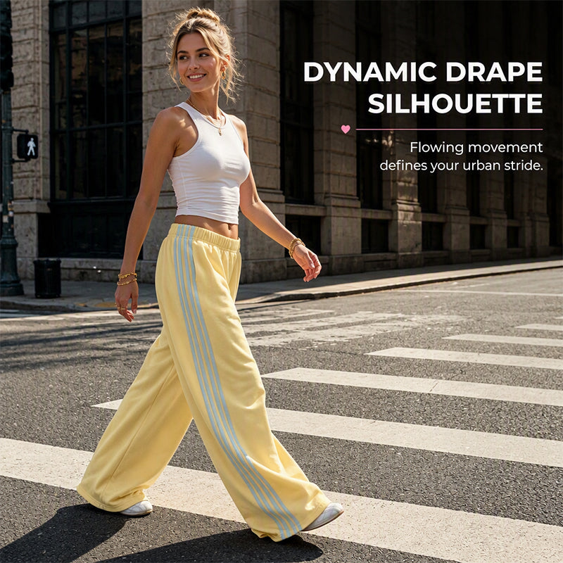 👖 Side Stripes, Leg-Lengthening Drape | Women's High-Waist Wide-Leg Sweatpants