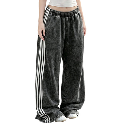 👖 Side Stripes, Leg-Lengthening Drape | Women's High-Waist Wide-Leg Sweatpants