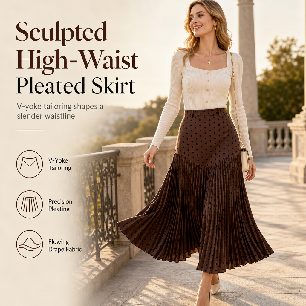 🍁 Women's High Waist Polka Dot Pleated Skirt