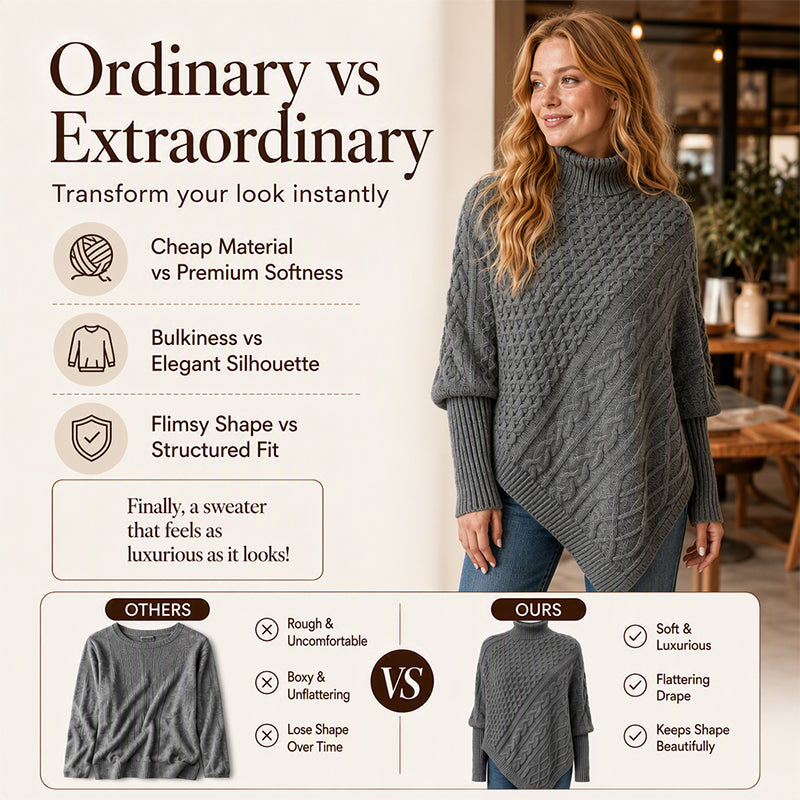 Women's Cable Knit Poncho Sweater