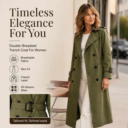 Women's Double Breasted Long Trench Coat