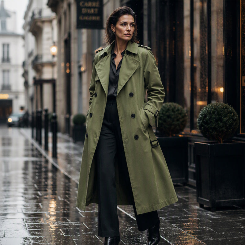 Women's Double Breasted Long Trench Coat