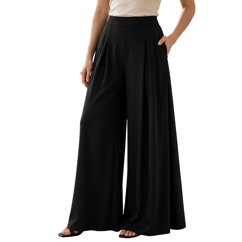 👖 Flattering High Rise, Dramatic Drape | Women's Pleated Wide-Leg Pants