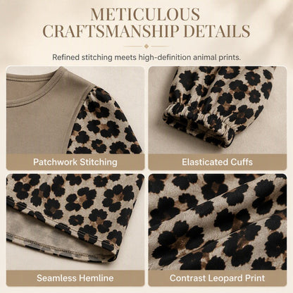 🐆 Leopard Contrast, Flattering Tunic Length | Women's Relaxed Long-Sleeve Top