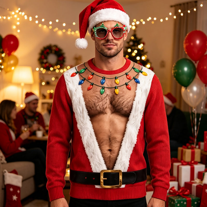 🎅 Bold 3D Muscle Print, Instant Holiday Fun | Men's Graphic Sweatshirt