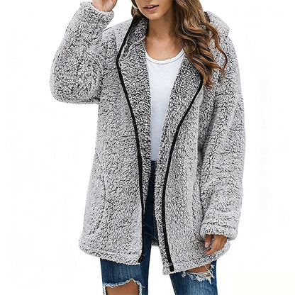 Women's Casual Hooded Plush Cardigan