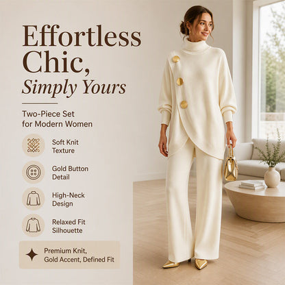 🧶 Cozy Turtleneck, Flattering Wide-Leg Style | Women's 2-Piece Knit Set ⚡ Free Shipping