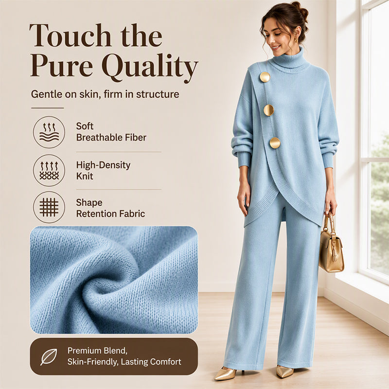 🧶 Cozy Turtleneck, Flattering Wide-Leg Style | Women's 2-Piece Knit Set ⚡ Free Shipping