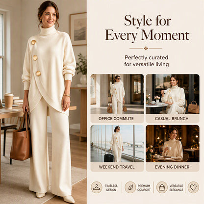 🧶 Cozy Turtleneck, Flattering Wide-Leg Style | Women's 2-Piece Knit Set ⚡ Free Shipping