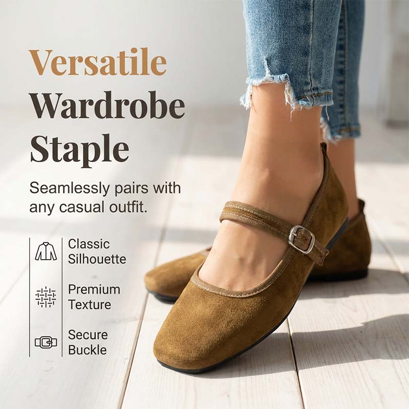 Comfortable PU Suede-Look Ballet Flats with Strap