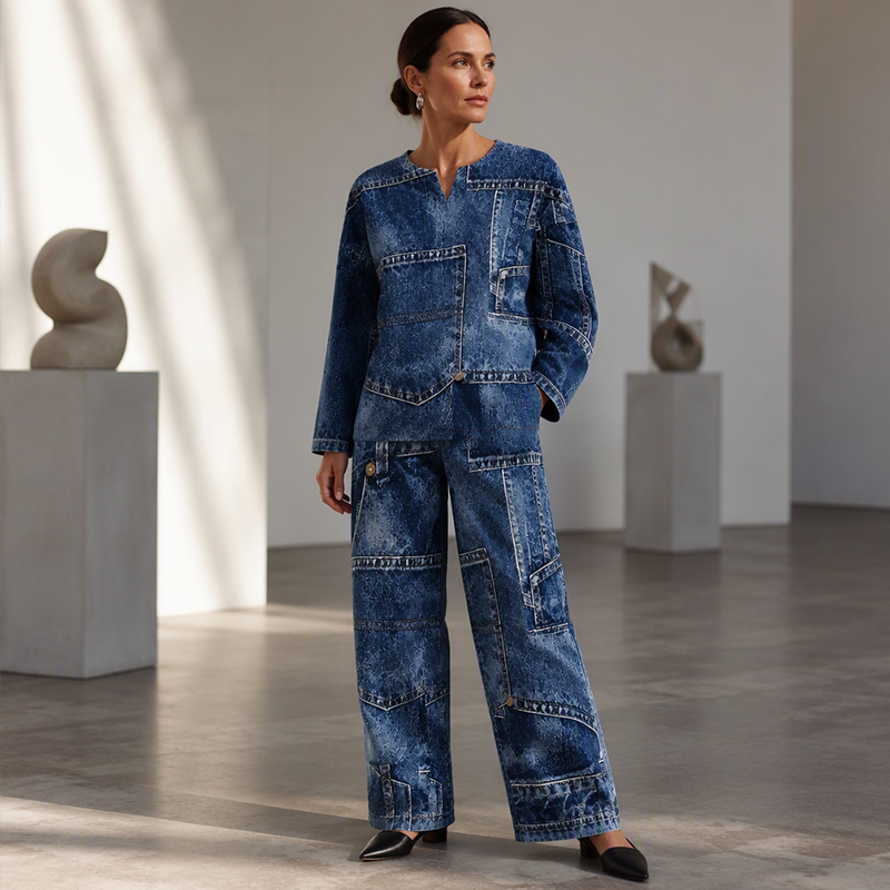 🎨 Denim Look, Lighter Feel | Women's Patchwork Wide-Leg 2-Piece Set ⚡ Free Shipping