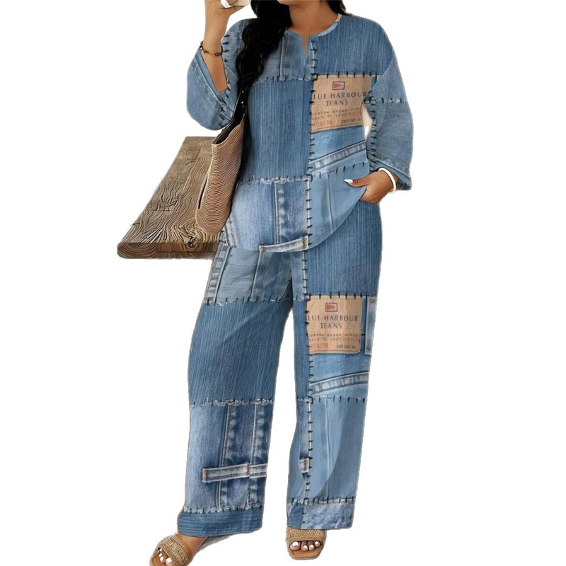 🎨 Denim Look, Lighter Feel | Women's Patchwork Wide-Leg 2-Piece Set ⚡ Free Shipping