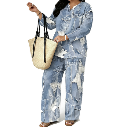 🎨 Denim Look, Lighter Feel | Women's Patchwork Wide-Leg 2-Piece Set ⚡ Free Shipping