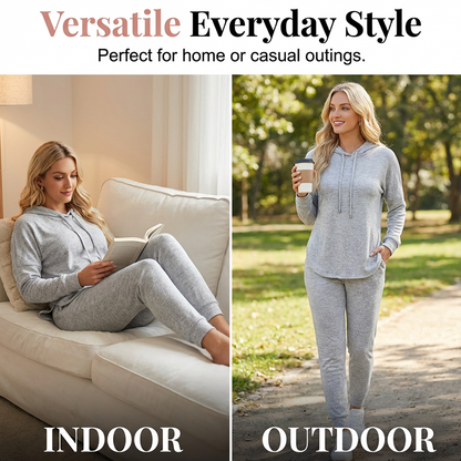 ☁️ Cozy Matching Style, Easy Everyday Fit | Women's Hooded 2-Piece Set