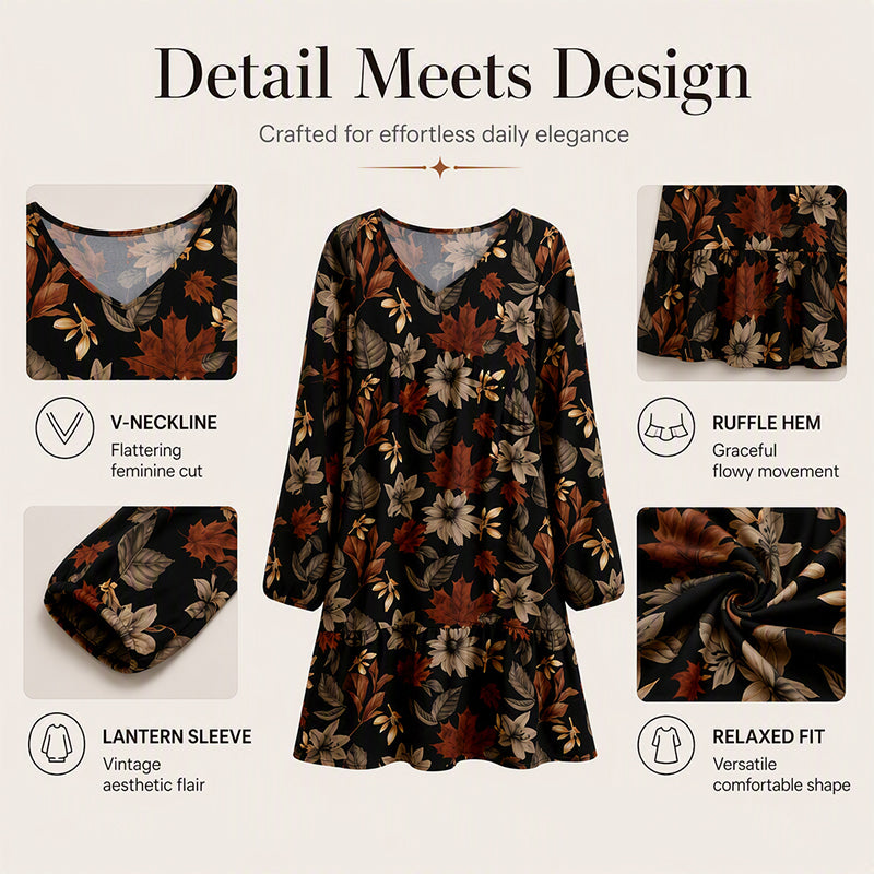 Women's Elegant Maple Leaf Print Dress