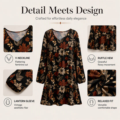 Women's Elegant Maple Leaf Print Dress