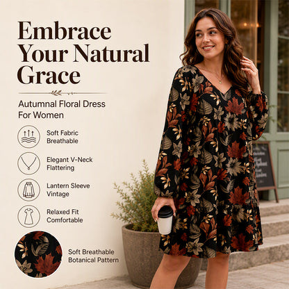 Women's Elegant Maple Leaf Print Dress