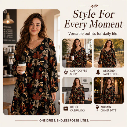 Women's Elegant Maple Leaf Print Dress