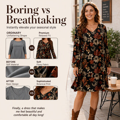 Women's Elegant Maple Leaf Print Dress