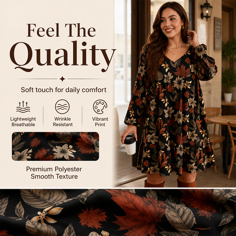 Women's Elegant Maple Leaf Print Dress