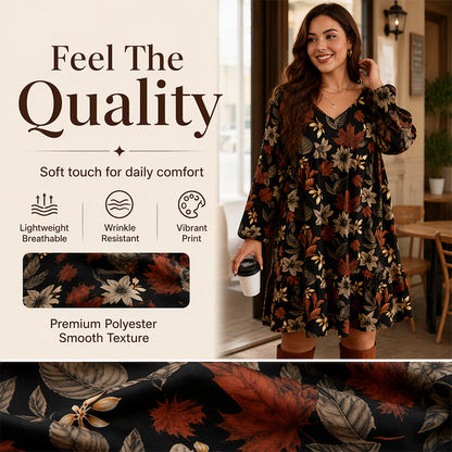 Women's Elegant Maple Leaf Print Dress