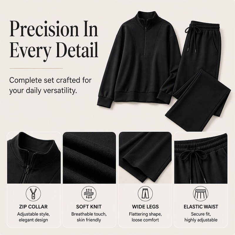Women's Half-Zip Sweatshirt & Wide-Leg Pants Set