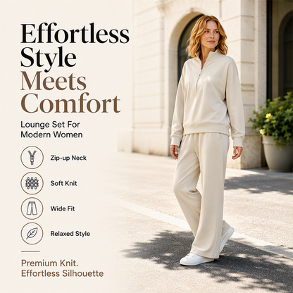 Women's Half-Zip Sweatshirt & Wide-Leg Pants Set