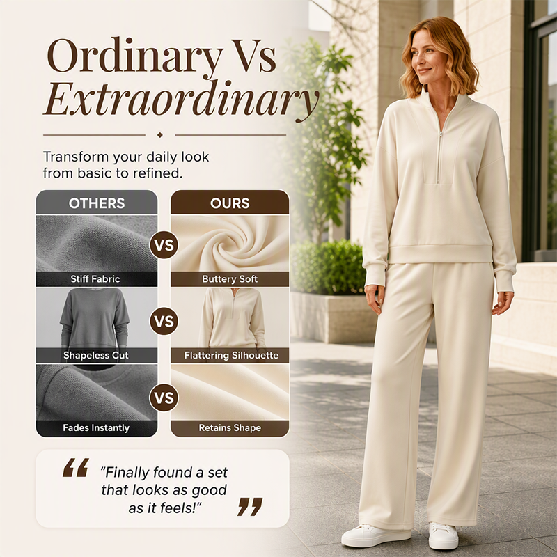 Women's Half-Zip Sweatshirt & Wide-Leg Pants Set