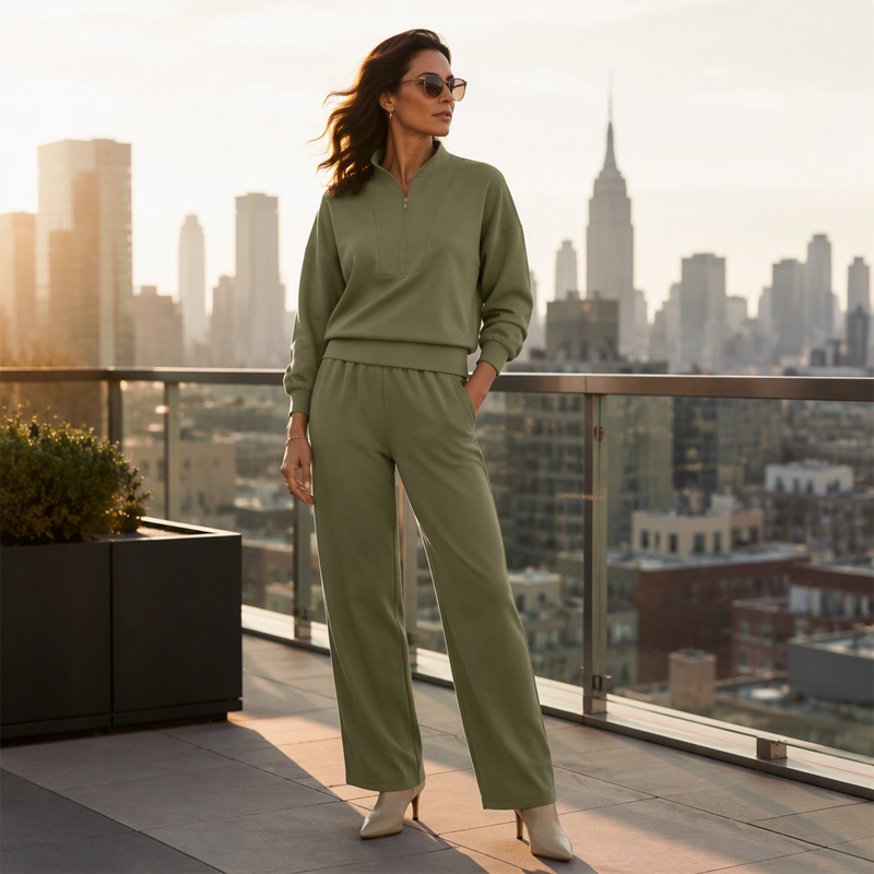 Women's Half-Zip Sweatshirt & Wide-Leg Pants Set