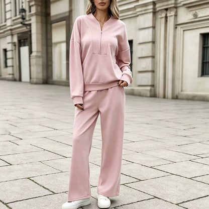 Women's Half-Zip Sweatshirt & Wide-Leg Pants Set