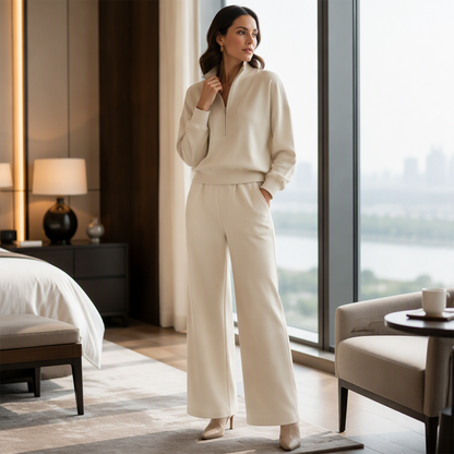 Women's Half-Zip Sweatshirt & Wide-Leg Pants Set