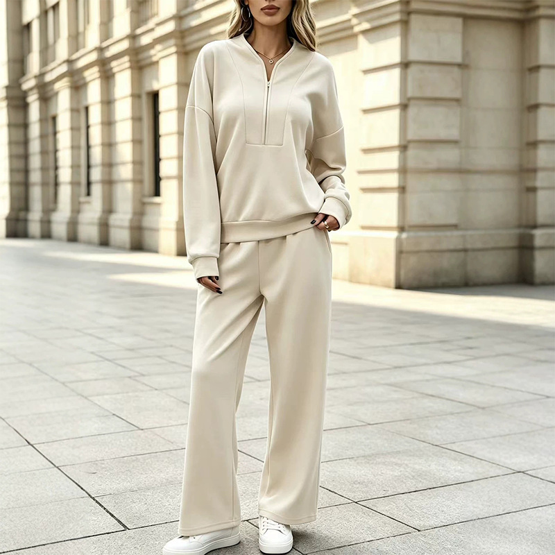 Women's Half-Zip Sweatshirt & Wide-Leg Pants Set