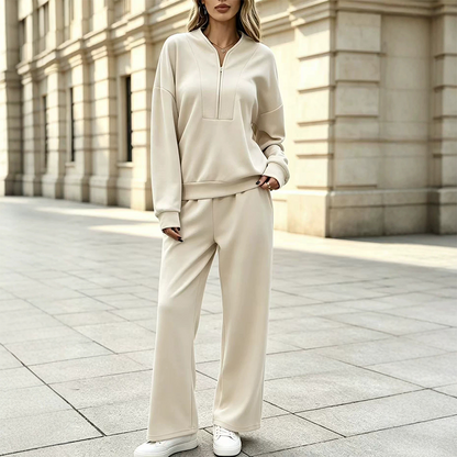 Women's Half-Zip Sweatshirt & Wide-Leg Pants Set