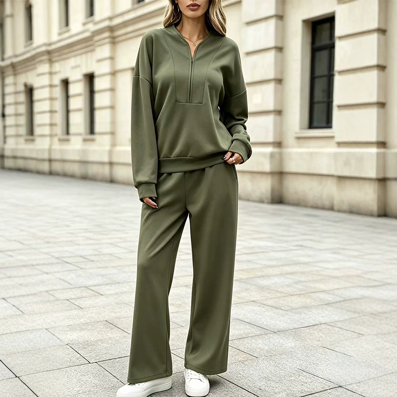 Women's Half-Zip Sweatshirt & Wide-Leg Pants Set