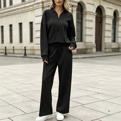 Women's Half-Zip Sweatshirt & Wide-Leg Pants Set