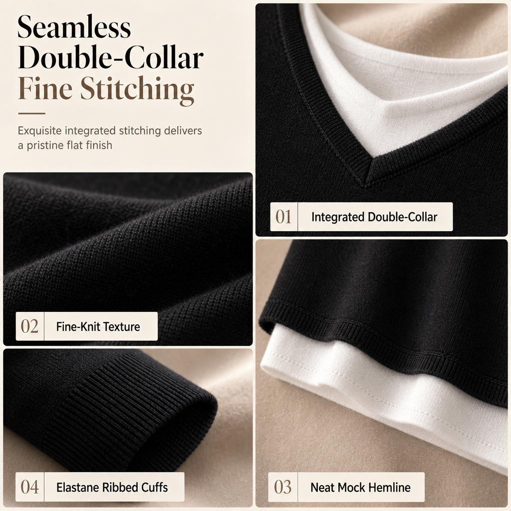🧶 Layered Look, No Extra Bulk | Women's V-Neck 2-in-1 Knit Sweater