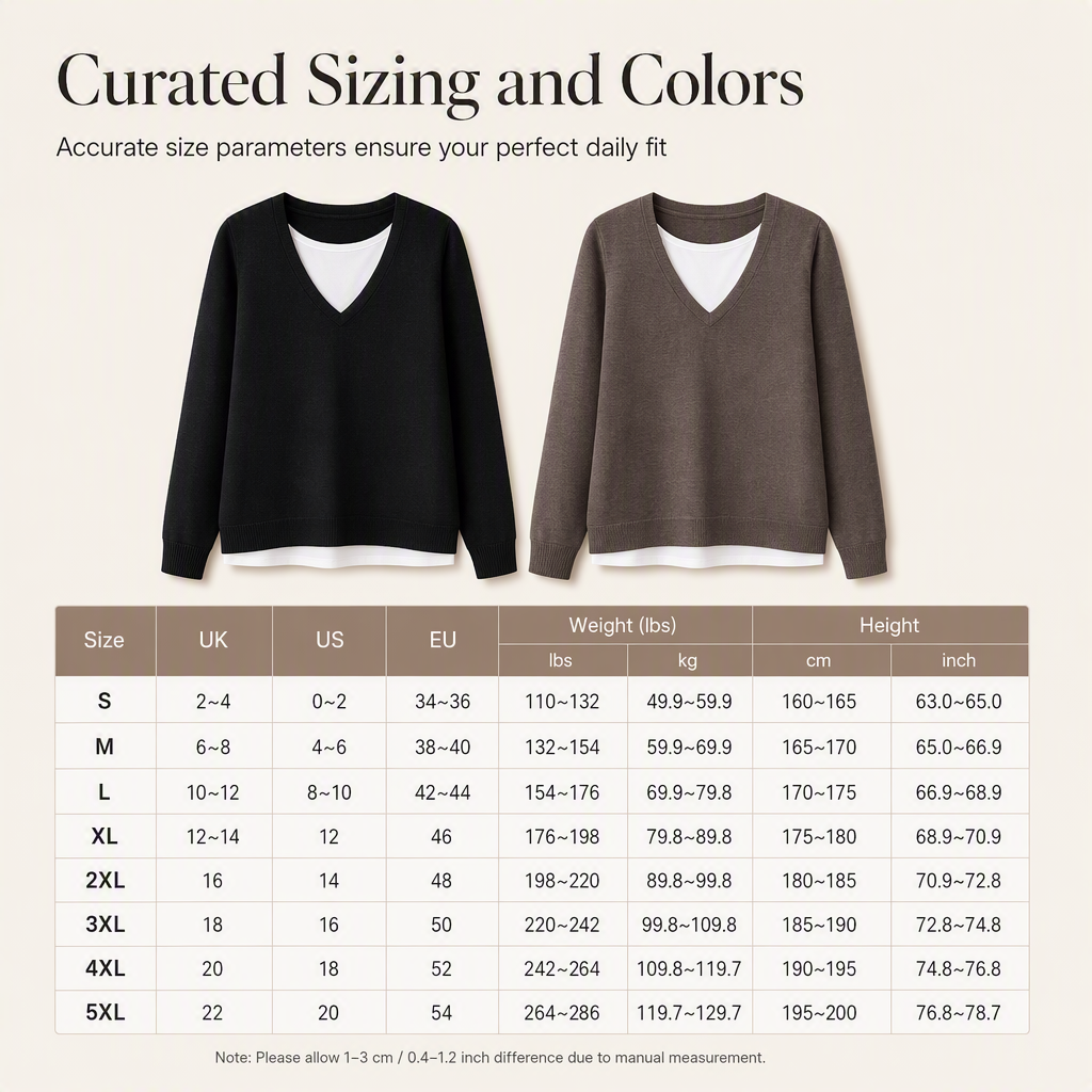 🧶 Layered Look, No Extra Bulk | Women's V-Neck 2-in-1 Knit Sweater