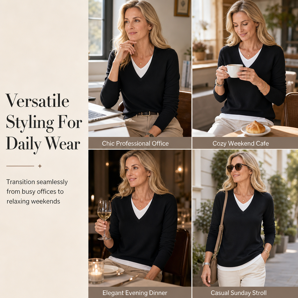 🧶 Layered Look, No Extra Bulk | Women's V-Neck 2-in-1 Knit Sweater