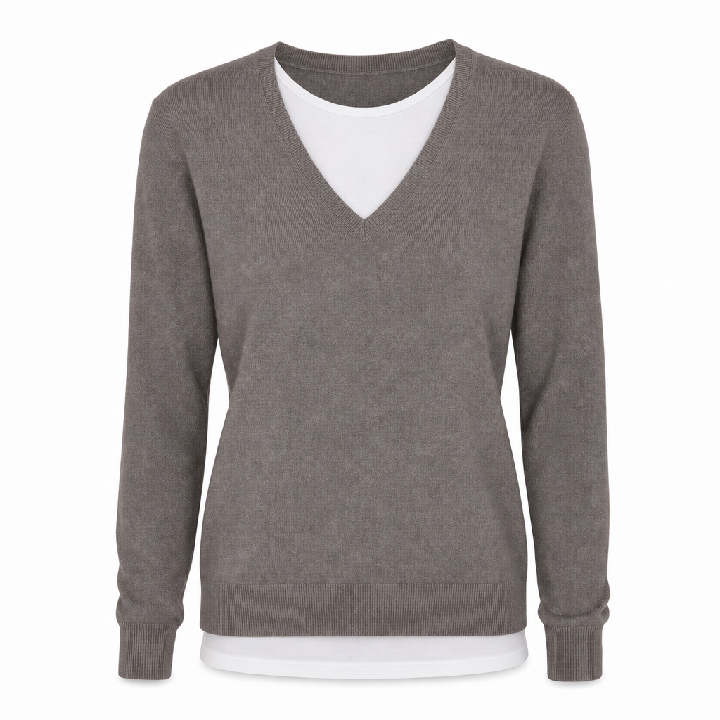 🧶 Layered Look, No Extra Bulk | Women's V-Neck 2-in-1 Knit Sweater