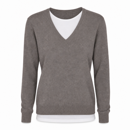 🧶 Layered Look, No Extra Bulk | Women's V-Neck 2-in-1 Knit Sweater