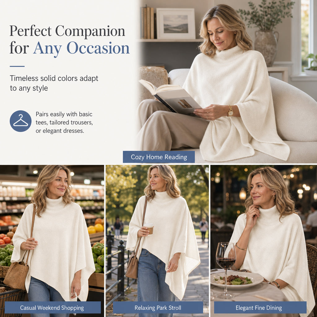 Women's Elegant Knitted Shawl Wrap Solid Color Loose Fit Versatile Cape