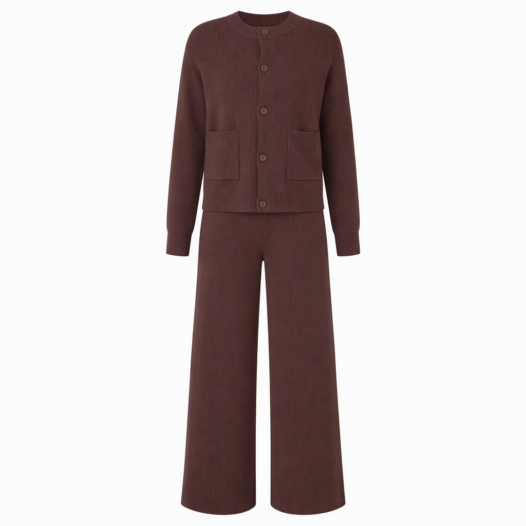 Women's Casual 2 Piece Knitted Cardigan Sweater and Wide Leg Pants Set